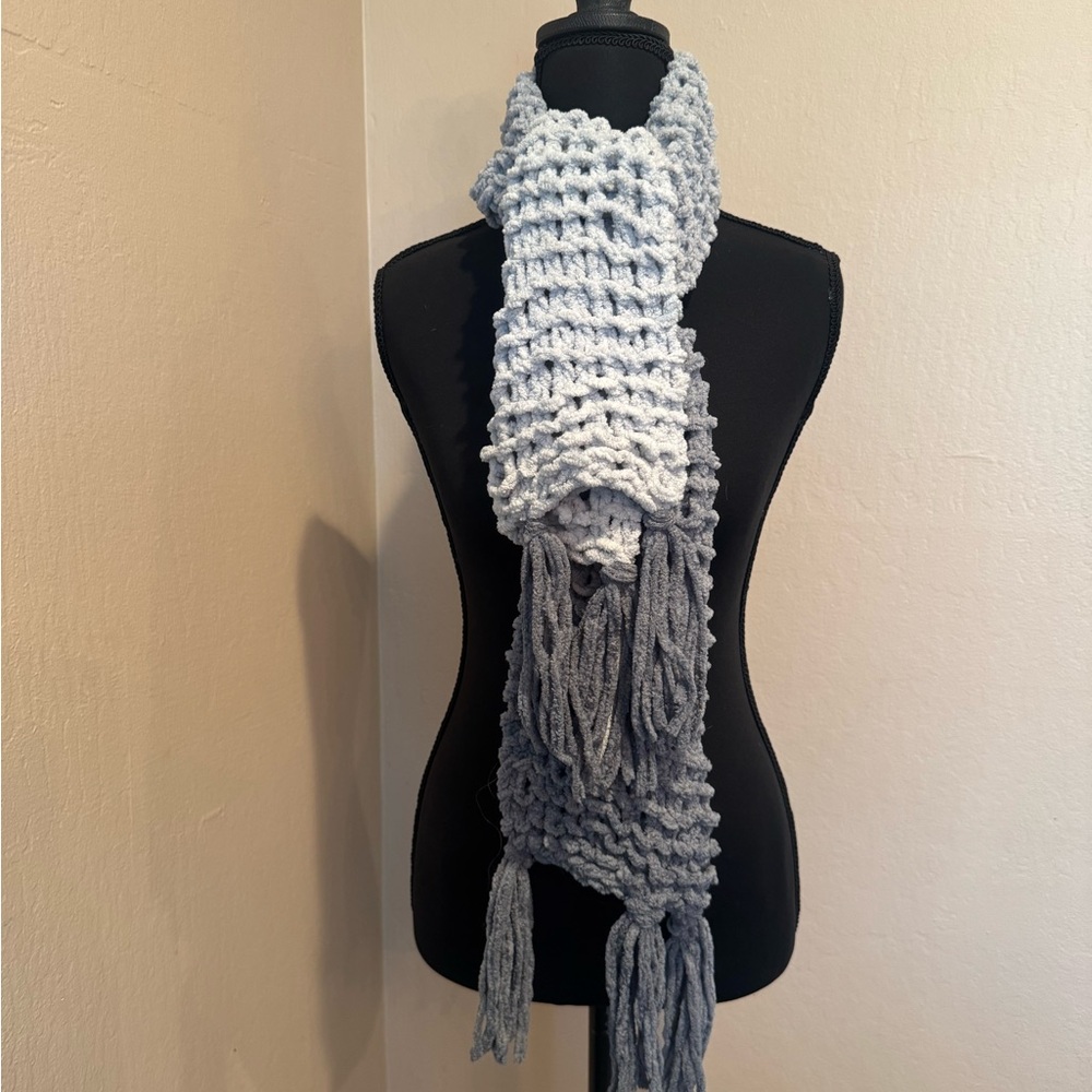 Handmade Shades of Grey Knit Scarf with Tassels.